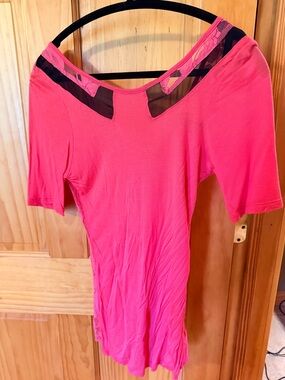 Orange and Black Short Sleeve Shirt with Mesh Trim